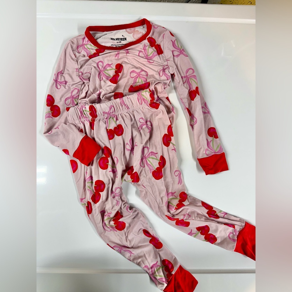 Bunny Knots Velveteen Cherry Bow PJs 12-18 months.